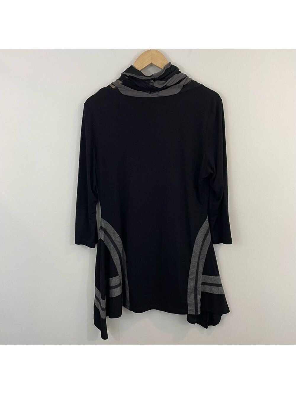 Paolo Tricot Lagenlook Tunic Top Dress Womens M Black Cowl Neck Artsy Slouchy - Picture 7 of 10
